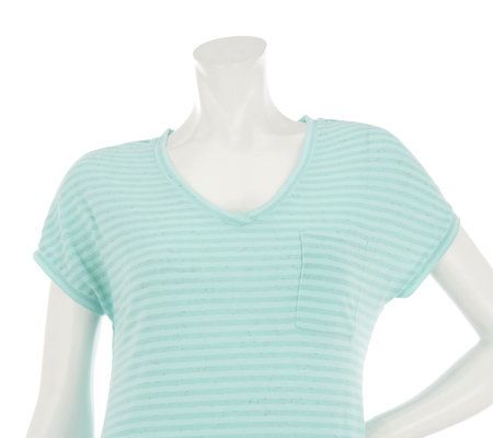 LOGO by Lori Goldstein Striped Knit Top with Lace Hem
