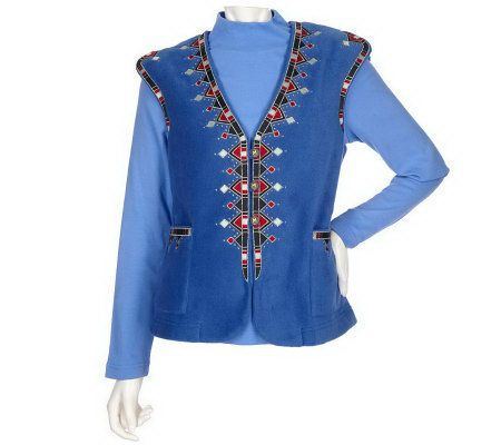 Bob Mackies Embroidered Fleece Vest & Turtleneck Set - A83473