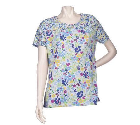 Denim & Co. Short Sleeve Scoop Neck Twin Printed Top - A89873