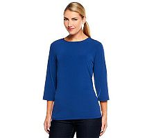 Susan Graver Essentials Liquid Knit 3/4 Sleeve Crew Neck Top
