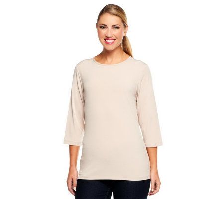 Susan Graver Essentials Liquid Knit 3/4 Sleeve Crew Neck Top - A209474