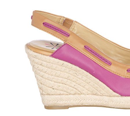 Isaac Mizrahi Live! Leather Peep Toe Espadrilles with Bow Detail
