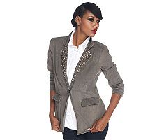 K-DASH by Kardashian Notched Collar Jacket with Beading