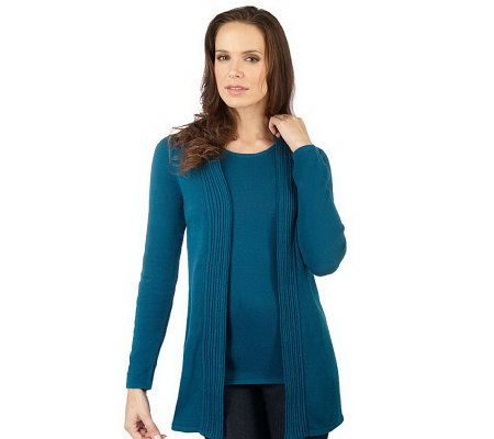 Liz Claiborne New York Open Cardigan w/Cable Placket and Tank - A216874