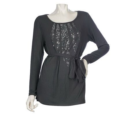 Linea by Louis DellOlio Tunic with Sequin Detail & Removable Belt - A218574