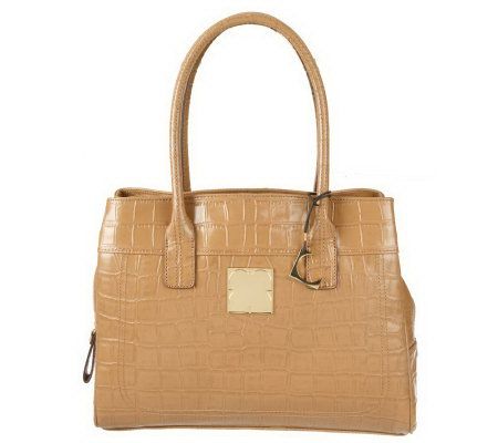 Liz Claiborne New York Croco Leather Zip Top Tote w/ Logo Accent - A219074