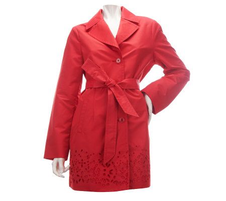 Dennis Basso Notch Collar Belted Swing Jacket with Eyelet Detail - A223474