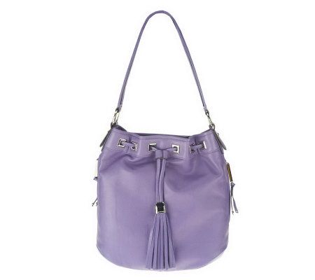 B. Makowsky Glove Leather Drawstring Bucket Hobo with Side - A224474