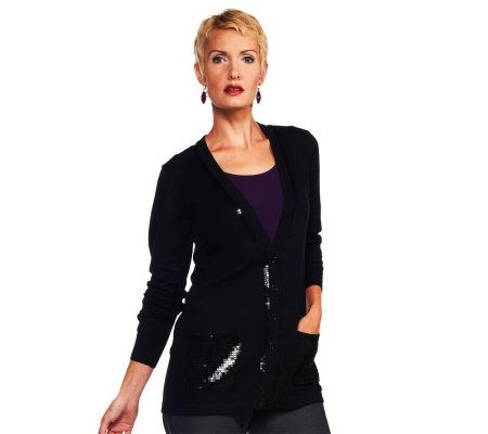 Joan Rivers Boyfriend Cardigan with Sequin Accents - A226574