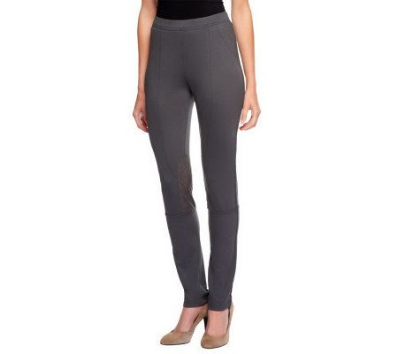 LOGO by Lori Goldstein Knit Pants with Faux Suede Detail - A227074