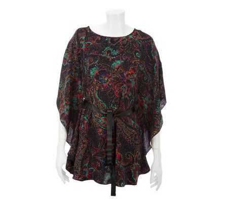 Belle Gray by Lisa Rinna Floral Print Tunic with Tie Belt - A227374