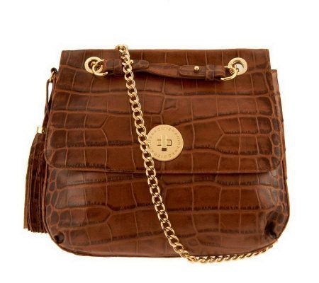 Isaac Mizrahi Live! Bridgehampton Leather Bag w/ Chain Strap - A227474