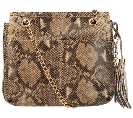 Isaac Mizrahi Live! Bridgehampton Leather Bag w/ Chain Strap