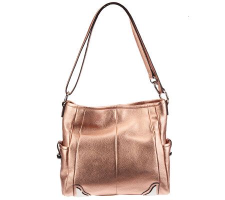 B. Makowsky Zip Top Convertible Hobo w/ Corner Hardware Accent - A228974