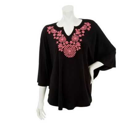 Quacker Factory DreamKnit Artisan Embroidered Top - A230574