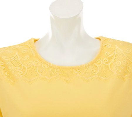 Denim & Co. Short Sleeve Lace Yoke Top