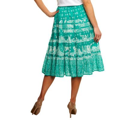 Susan Graver Printed Cotton Broomstick Tiered Skirt