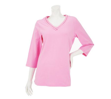 Denim & Co. Essentials 3/4 Sleeve Knit Top with Crochet Detail