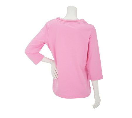 Denim & Co. Essentials 3/4 Sleeve Knit Top with Crochet Detail