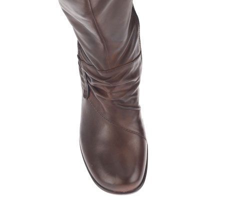 Earth Tilia Leather Tall Shaft Boots with Ruching