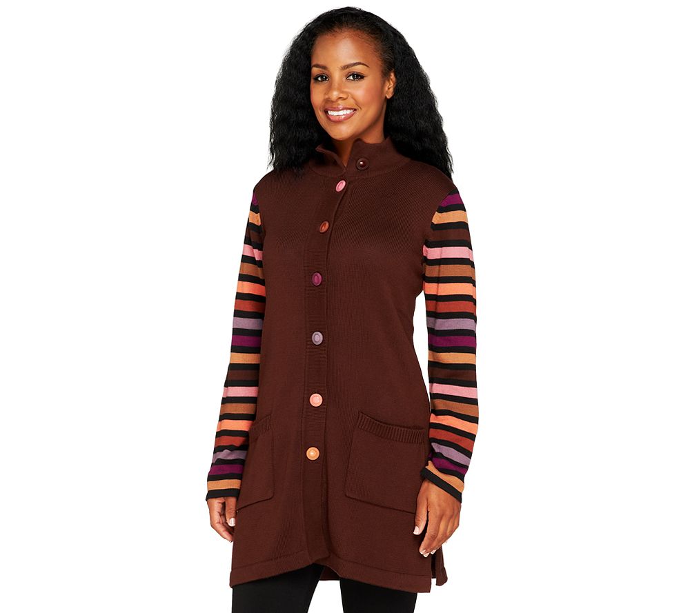 Bob Mackies Striped Sleeve Multi-color Sweater Jacket - A68174
