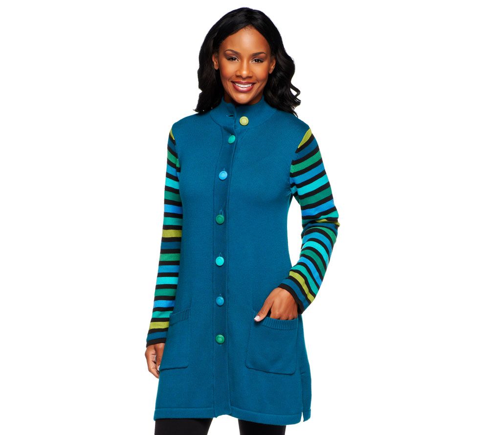 Bob Mackies Striped Sleeve Multi-color Sweater Jacket - A68174