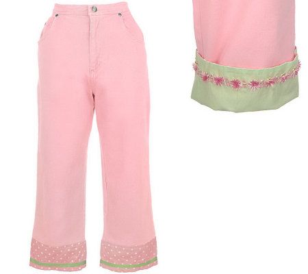 Quacker Factory Stretch Denim Reversible Cuff 5 Pocket Crop Pants - A71074