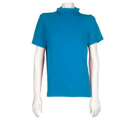 Susan Graver Liquid Knit Short Sleeve Drape Neck Top - A81374