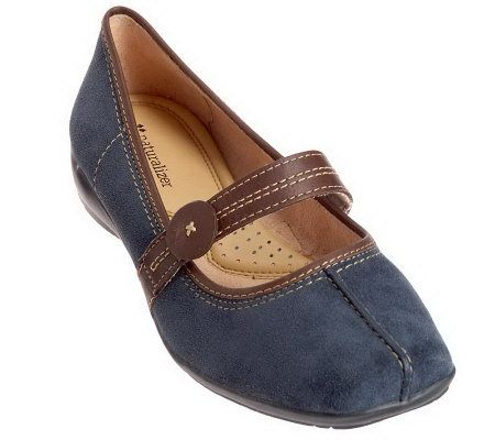 Naturalizer Suede Button Detail Leather Trim Mary Janes â€” QVC