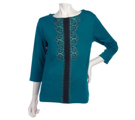 Bob Mackies Embroidered Boat Neck Top - A92174