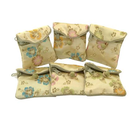 Honora Collection Set of 6 Mocha-Colored SatinFloral Pouches - A196275