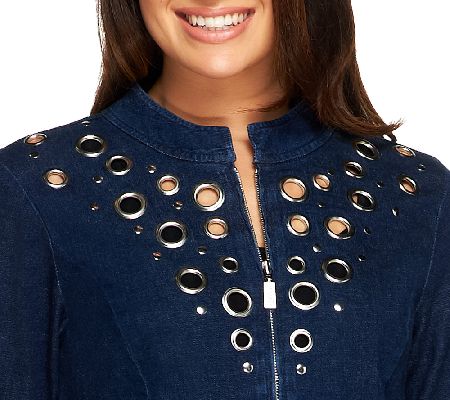 Bob Mackies Zip Front Cotton Jacket with Grommets