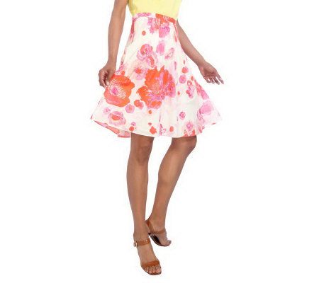 Isaac Mizrahi Live! Carmen Floral Print A-Line Skirt - A214475