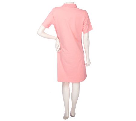 Denim & Co. Short Sleeve Knit Polo Dress with Simulated Pearl Buttons