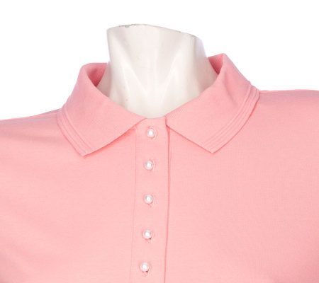 Denim & Co. Short Sleeve Knit Polo Dress with Simulated Pearl Buttons