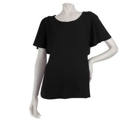 Dennis Basso Stretch Knit Flutter Sleeve Top - A215575