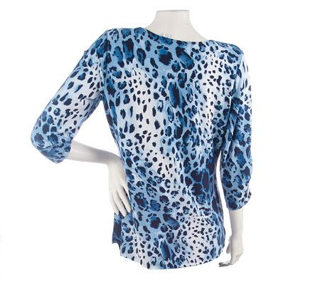 Susan Graver Printed Liquid Knit V-neck Top w/ Solid Crop Pant