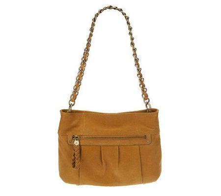B. Makowsky Vintage Leather Shoulder Bag w/Chain Strap & Front Pocket - A221275