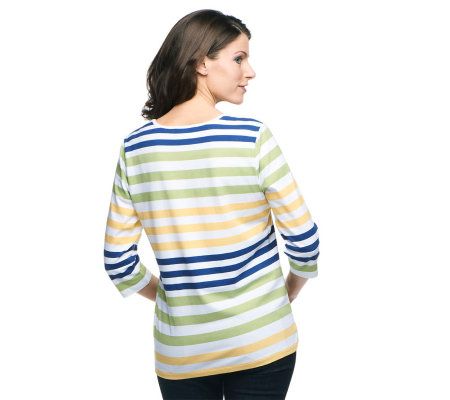 Denim & Co. 3/4 Sleeve Color Block Scoop Neck Knit Top