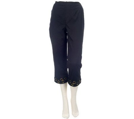 Denim & Co Classic Waist Stretch Twill Crop Pants with Gold Rings - A223875