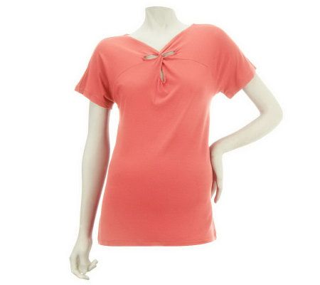 Isaac Mizrahi Live! Knit Top with Twist Cut-Out Neckline - A225075