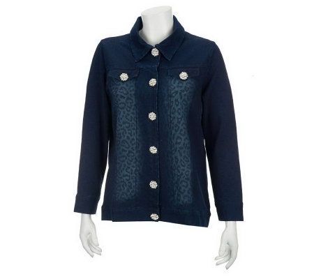 Quacker Factory DreamJeanne Sparkle Button Animal Print Jacket - A225775