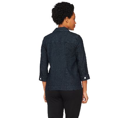 Denim & Co. 3/4 Sleeve Embroidered Jean Jacket