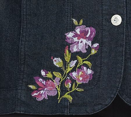 Denim & Co. 3/4 Sleeve Embroidered Jean Jacket
