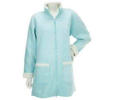 As Is Denim & Co. Heathered Fleece Jacket with Sherpa Lining - A235875