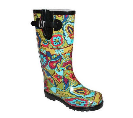 Nomad Footwear Womens Puddles Green Flower Power Rain Boots - A320875