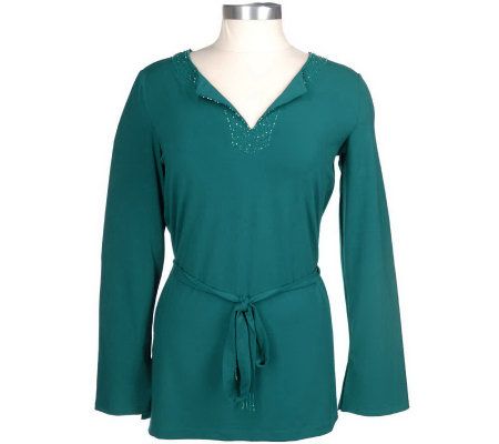 Jones Elements Matte Jersey Long Sleeve Belted Tunic - A3675