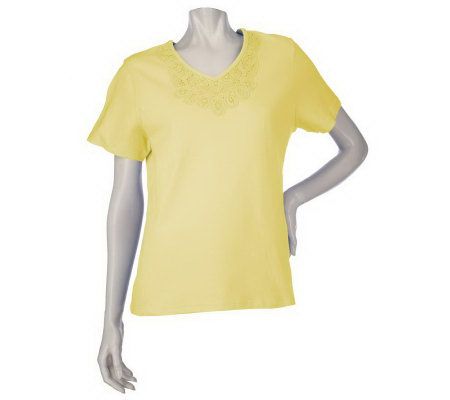 Susan Graver Battenburg Lace Trimmed T-Shirt - A70675