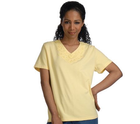 Susan Graver Battenburg Lace Trimmed T-Shirt