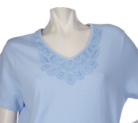 Susan Graver Battenburg Lace Trimmed T-Shirt